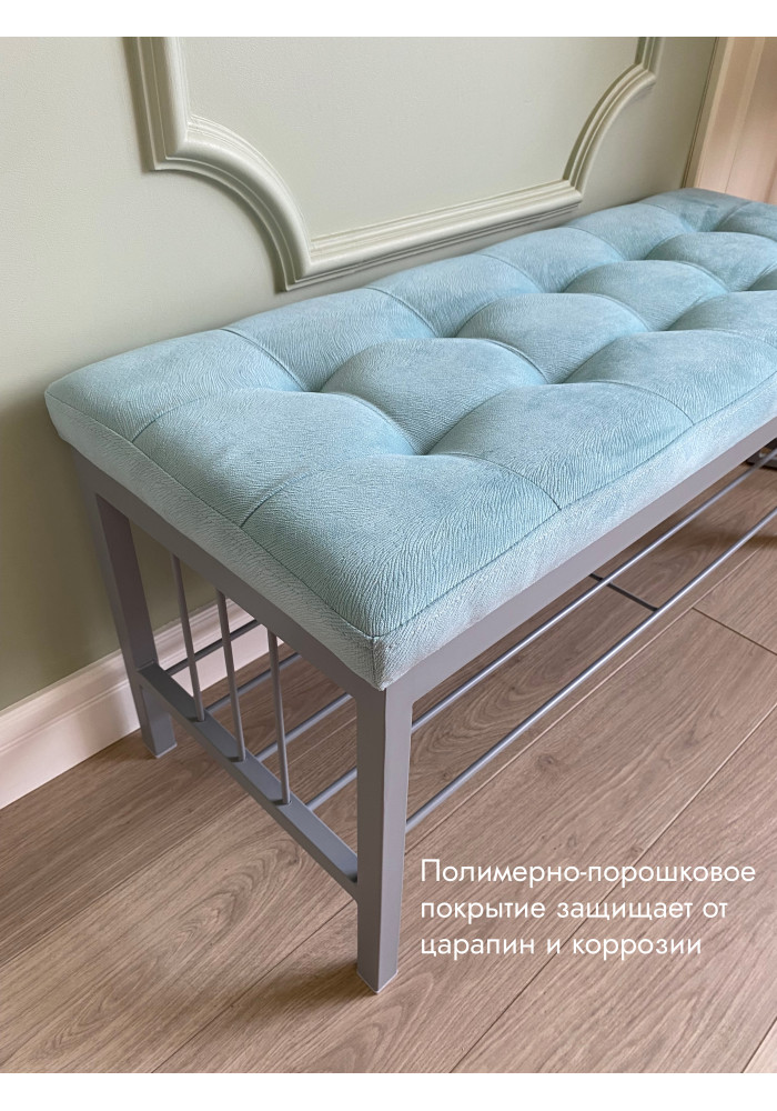  Банкетка Сканди-96/Велюр серый/светло-бирюзовый