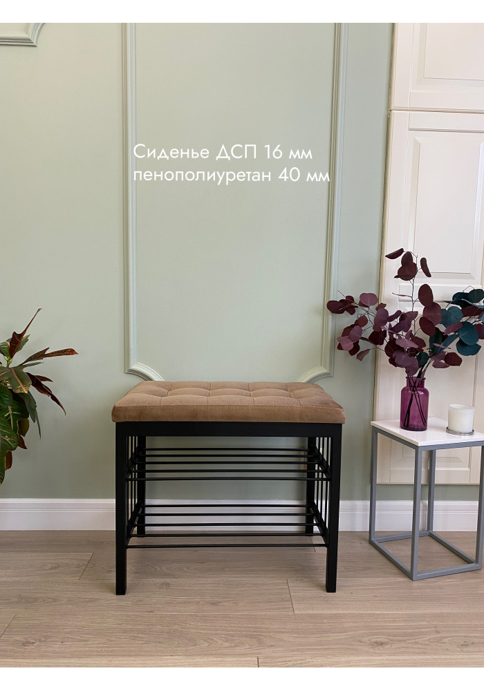  Банкетка Сканди 62-2х полочная Велюр черный/светло-коричневый