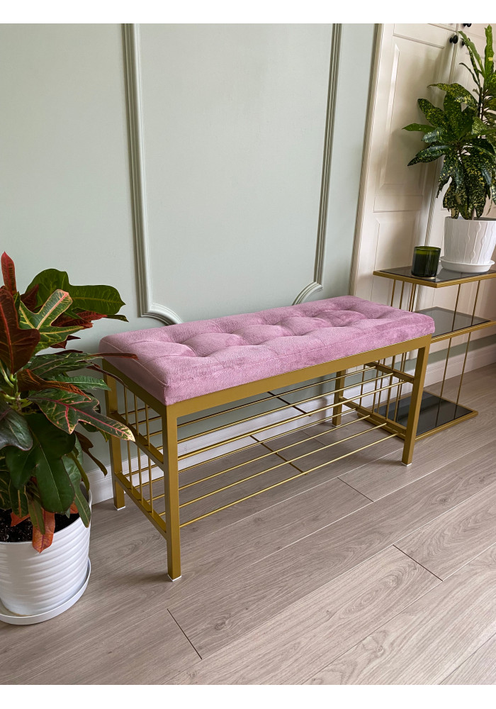  Банкетка Сканди-96-2х полочная Велюр золото/светло-розовый